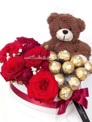 Teddy Bear With Chocolate and Flower (Medium)